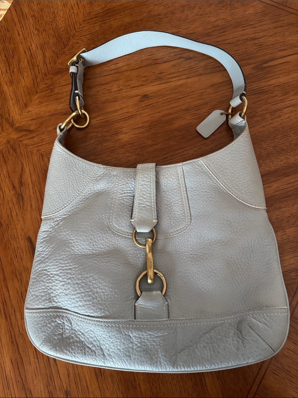 VINTAGE COACH HAMPTONS FLAP CLIP SLIM HOBO Shoulder Bag in BABY BLUE